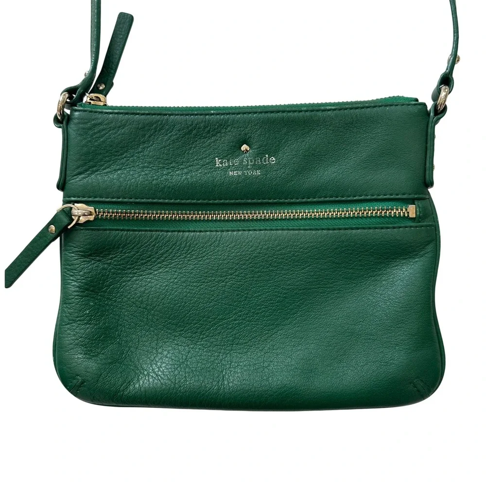 Kate Spade Crossbody Bag Women S Green Preppy Pebbled Leather Gold Zip Handbag